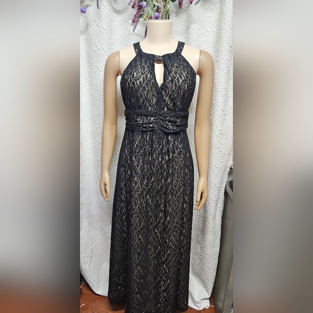 Emma & Michele Black Halter Sleeveless Gown